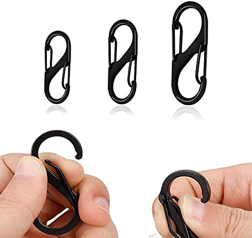 30 Stück S Karabiner, 48mm/40mm/31mm Metall Doppelkarabiner, Mini Karabinerhaken, 8 Förmiger Karabiner Karabinerhaken für Outdoor Camping Zuhause Wandern Schwarz