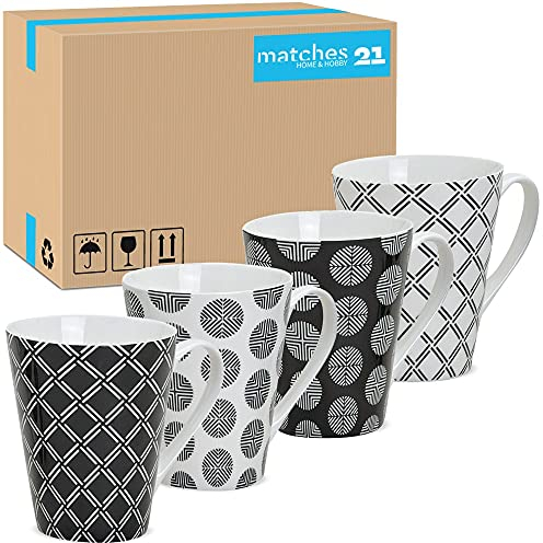 Tassen 48er Set in schwarz weiß - Schöne Keramik Kaffeetassen in 250ml für Cappuccino Kaffee Tee - Außergewöhnliche Kaffeebecher spülmaschinenfest und mikrowellengeeignet als Geschenk