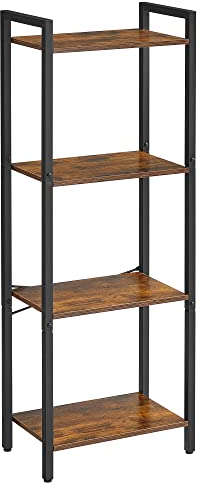 VASAGLE Regal, Bücherregal, Standregal, DVD-Regal, mit 4 Ebenen, Büroregal, offene Ablagen, für Büro, Wohnzimmer, Schlafzimmer, Küche, 24 x 40 x 107 cm, vintagebraun-tintenschwarz LLS099B01