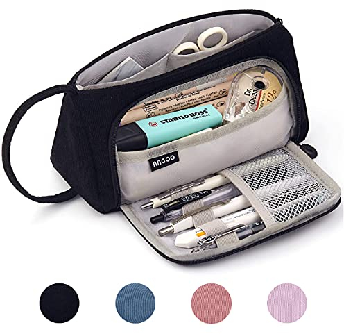 Federmäppchen Federtaschen Teenager Mädchen Mäppchen, Große Kapazität Pencil Case für Schule & Büro Erwachsener Mädchen Geschenk, 21x11cm (Schwarz)