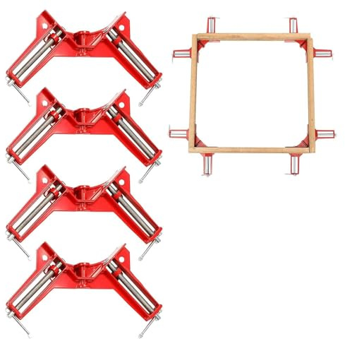 Lot de 4 tendeurs d'angle droit de 90 degrés, tendeurs d'angle en bois et métal pour cadre photo, pince à onglet, support de coin en bois et métal