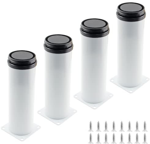 Bivethoi Adjustable Cabinet Legs Set of 4, 6 Inch / 150mm Sofa Legs Replacement Furniture Feet, Stainless Steel Vanity Legs Couch Foot Metal Dresser Legs for Shelf Futon Coffee Table (White)