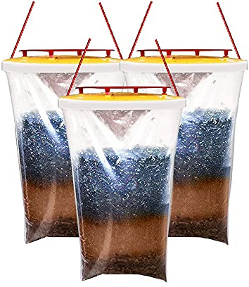 Fly Trap Catcher Hanging mit rotem Verschluss Einweg-Fliegenfalle im Freien zieht Eier Fliegen und Insekten Fliegenkäfig und Fliegenbeutel Outdoor,Non-Toxic (3)