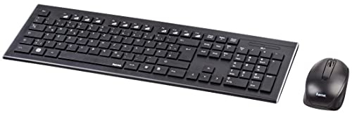Hama Wireless Cortino Tastatur & Maus Set (Optischer Sensor, 3 Tasten, Scrollrolle, 8m RC, 2.4GHz RF, Tastatur F1-F12) schwarz