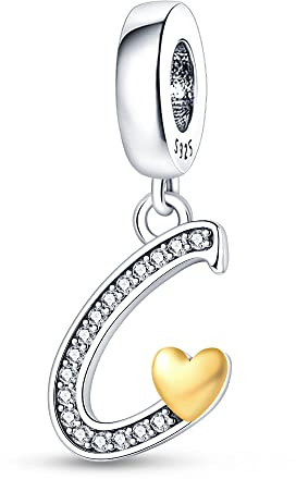 Pandach Lettre Charme Perles de Alphabet en argent sterling 925 pour bracelet et collier Pandora Compatible avec bracelets européens pour femmes et filles KJC874