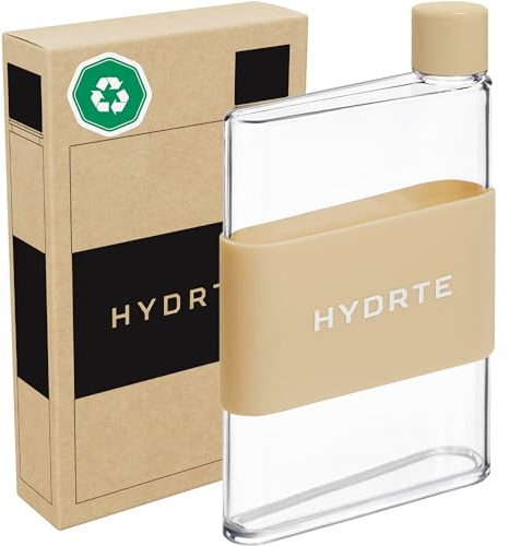 Hydrte Clear Water Bottle – 480ml Professional Cute Water Bottle for Travel, Slim, Lightweight & BPA-Free for Travel & Everyday Hydration (Neutral Tan)