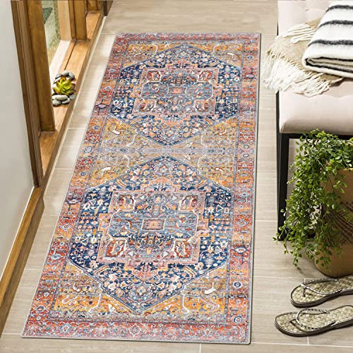 Cekene Vintage Runner Rugs 60x130cm Non-slip Washable Carpet Runner Low Pile Kitchen Rug Mat Boho Floor Mat for Kitchen Bathroom Bedroom
