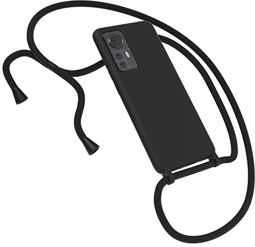 EAZY CASE Premium Silikon Handykette kompatibel mit Xiaomi 12 / 12X Handyhülle mit Umhängeband, Handykordel mit Schutzhülle, Silikonhülle, Hülle mit Band, Kette für Smartphone, Schwarz