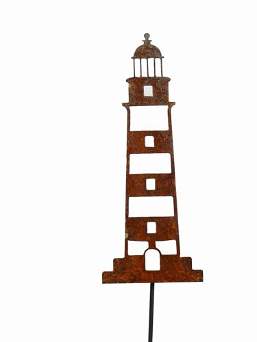 D&L Lasertec Edelrost Gartendekoration Leuchtturm Rost, Edelrost, Ostern, Frühling, Maritim, Schifffahrt, Geschenk, Gartendekoration, mit Stab