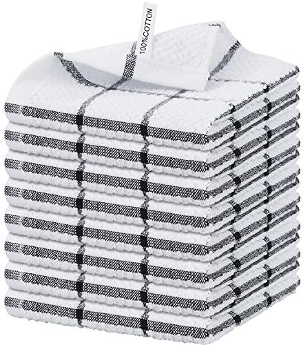 Nialnant 8 Pack Kitchen Dish Rags,100% Cotton Dish Cloths for Washing Dishes,Quick Drying Kitchen Towels,12x12 Inches,Black Plaid