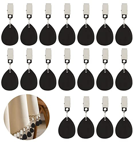 WOPPLXY 18 Pcs Tablecloth Weights Tablecloth Pendant, Teardrop Shape Table Cover Weights Stone, Table Weights Hangers with Metal Clip for Outdoor, Picnic, Party, Tablecloth Decoration(Black)