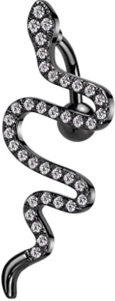 beyoutifulthings Bauch-nabelpiercing Zirkonia Pavé Schlange Schwarz Clear Nabel-Piercing Chirurgenstahl Bananabell Stab-länge 10-mm