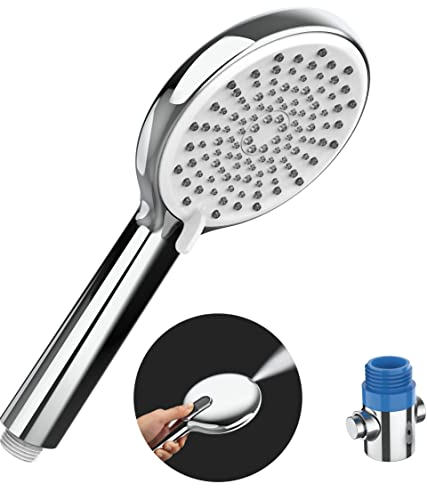 HONBOO Duschkopf mit Wasserstop, Großem Brausekopf Dusche mit Duschkopf Absperrventil, Handbrause mit Hochdruckdüse, Universal Duschkopf Wassersparend mit 4 Strahlarten, Chrom
