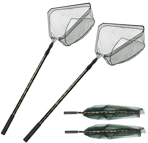 Teleskopierbar Fischkescher 210cm Teleskop Kescher Angeln Faltbare Fischernetz Dreieckig Angelkescher Angelzubehör für Karpfen Forellenangeln (2pcs)