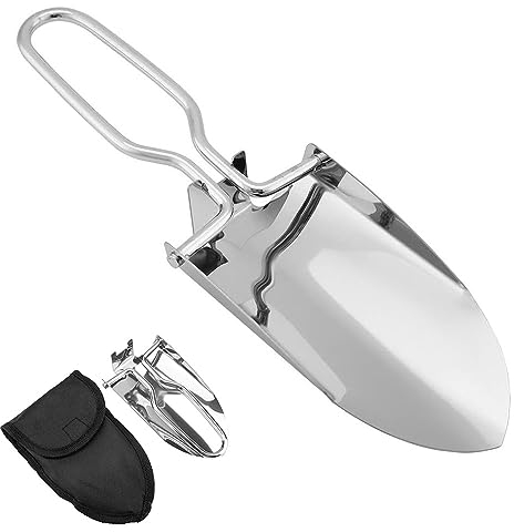 Faltschaufel Klein, Mini Klappspaten Gartenschaufel, Pflanzkelle Campingspaten für Outdoor Wandern, Gartenkelle Blumenkelle tragbar Hand-Schaufel mit Tragetasche