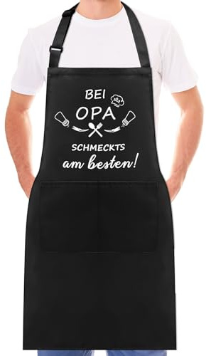 SATINIOR Opa Kochschürze Lustige Küchenschürze mit Spruch bei Opa Schmeckt's Am Besten Grill Schürze mit 1 Stück Liebe Geschenkkarte für Vatertag Geburtstag Geschenk