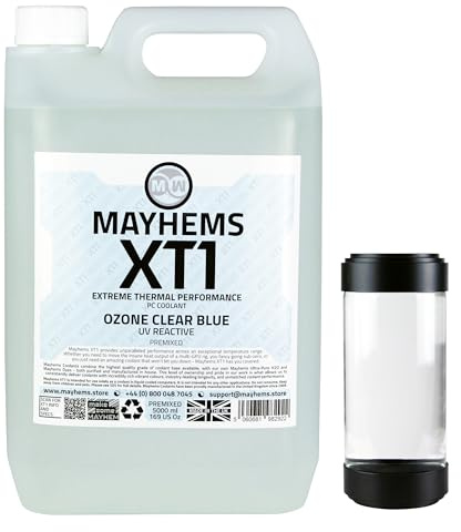 Mayhems - XT1 Premixed PC Coolant - Computer Water Cooling Fluid - Liquid Cooling, Thermal Performance Series, UV Fluorescent Blue, 5 Litre, Ozone Clear Blue