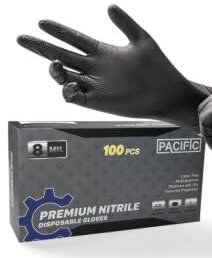 Pacific - Guanti in nitrile nero resistente, 8 mm, per uso alimentare, senza lattice, meccanici, con impugnatura testurizzata a diamante, taglia L