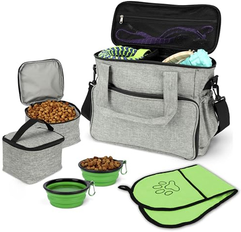 BELLE VOUS Sac de Voyage pour Chien avec Gamelles Pliables - Sac de Transport avec Poches Multifonctions - Rangement Accessoires pour Animaux de Compagnie - Chien et Chat