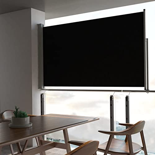 Gecheer Ausziehbare Seitenmarkise Seitenrollo Markise Seitenwandmarkise Balkonsichtschutz Terrasse Windschutz & Sichtschutz 140 x 0-300 cm (H x B),Schwarz