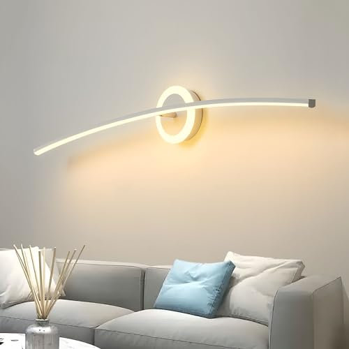 J.SUNUN Lineare Wandlampe Led Wandleuchte Innen Modern Lang 100CM weiß 35W Treppenhauslampe Wandbeleuchtung Spiegellicht Warmes Licht 3000K für Flur Treppenhaus Wohnzimmer Kinderzimmer Schlafzimmer