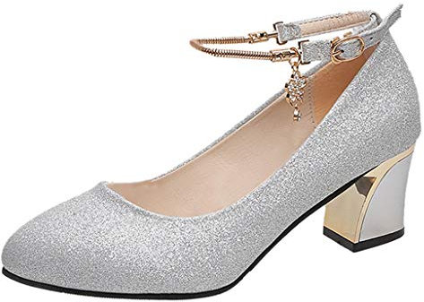 Riemchenpumps Damen Glitzer mit Blockabsatz High Heels Glitzerschuhe Bequem Absatz Damenschuhe Hochzeitsschuhe Elegant Schwarz Tanzschuhe Brautschuhe Vorne Geschlossen Trachtenschuhe