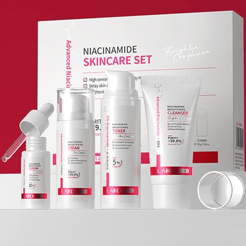 LAIKOU Set Viso Niacinamide 4 Pezzi, Kit Mini Size da Viaggio Skincare, Skin Hydration Kit con Detergente Viso Tonico Idratante Essenza viso Crema
