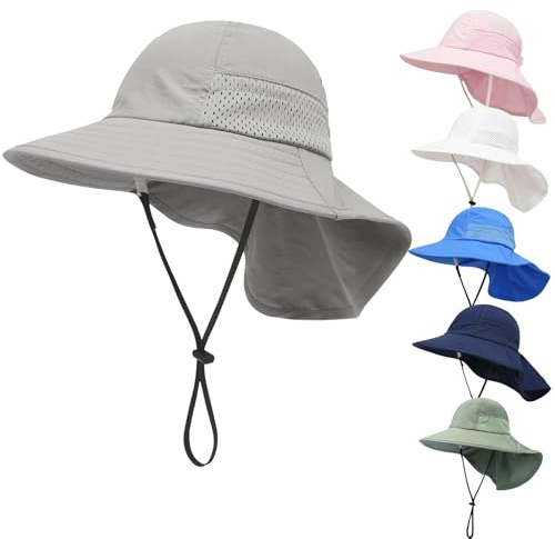 QIYIENDIAN Baby Kleinkind Sonnenhut UPF 50+ Einstellbare Sonnenschutz Eimer Hüte Kappe für Kinder Jungen Mädchen(Gray,2-6Y)