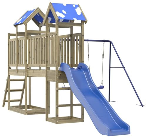 vidaXL Spielturm, Klettergerüst mit Brücke Schaukeln Rutsche Leiter, Kinder Kletterturm Spiel-Zubehör für Garten, Holz Spielplatz Spielhaus, Kiefernholz Imprägniert