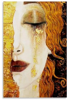 HBEOOP Gustav Klimt berühmte Farbe (Goldene Tränen) Druckposter Wandkunst Bild Gemälde Leinwanddrucke Kunstwerke Schlafzimmer Wohnzimmer Dekor 50 x 75 cm