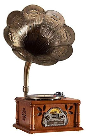 Music Box Full-Automatic Belt-Drive Stereo Gramophone,Vintage Big Horn Antique Gramophone Retro Vinyl Record,European Solid Wood Record Player Bluetooth Audio