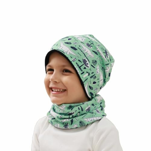 MAKFORT Kinder Beanie Mütze Schal Schlauchschal Set Baumwoll Loop Schal Junge Und Mädche Herbst Frühling