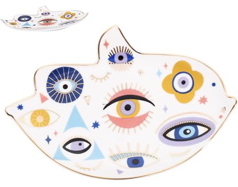 Hohopeti Piatto Decorativo Ceramica Per Gioielli Vassoio Multifunzionale Per Anelli Orecchini e Collane Design Moderno Per Comodino e Porta Oggetti Piccolo e Stile Elegante