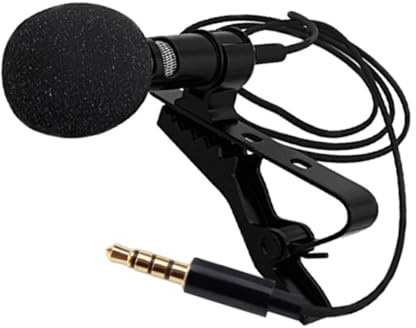 Black Lavalier Condenser Microphone Set with 3.5mm Plug | Omnidirectional Pickup, 150cm Cable, Tpe Build, Noise Reduction and Shockproof Design