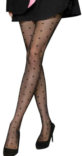 Augesak Collant Donna Fantasia Nera Cuore Modellante Glitter Elastico Sexy Autoreggenti