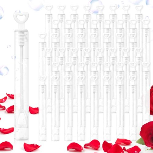 Beria Toys for 3-8 Year Old Kids: 48 Pcs Mini Bubble Party Bag Fillers Heart Bubble Tubes with 5ml Bubble Liquid Solution Bubbles for Kids 3 4 5 6 7 8 Wedding Party Favours Boys Girls
