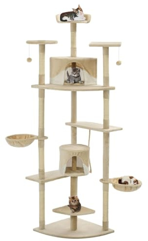 ShGaxin Rascador para Gatos con Poste de sisal, Arbol para Gatos, Gatos Accesorios, Arranhador para Gatos, Arbol Rascador Gatos, 203 cm Beige y Blanco