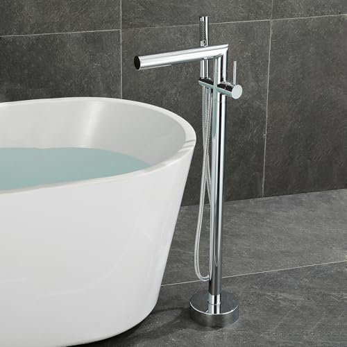 CWCQGH Freistehende Badewannenarmaturen Chrom Badewannen-Wasserfall-Mischbatterien mit Dusche 360° drehbarer Wasserhahn Badewannenarmatur