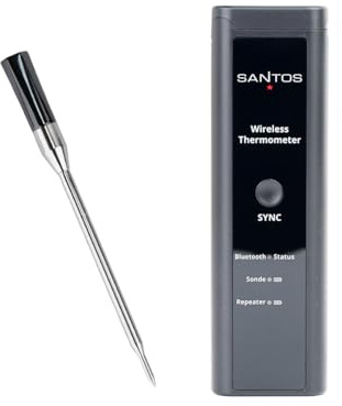 SANTOS Trådlös grilltermometer – perfekt grillkontroll via app (Android och iOS) – trådlöst – 100 m räckvidd – dubbel sensor – upp till 300 °C – magnethållare
