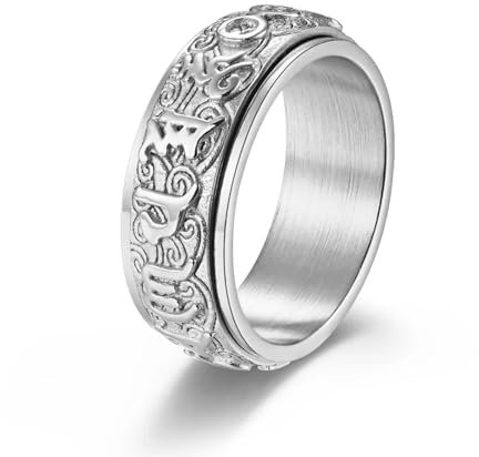 Hasdnker Ring Ringe Damen Bijouterie Herren Rotatable Ring Incantation with Six Characters for Men and Women Buddhist Scripture Auspicious Cloud Ring 7 Silver
