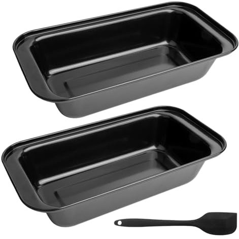 2 Pcs Molde pan Horno, Molde Rectangular Reposteria Antiadherente, Moldes de Acero al Carbono para Hornear Tostadas Pan Postres (25,4 x 14 x 5,8 cm), con 1 Raspador de Masa