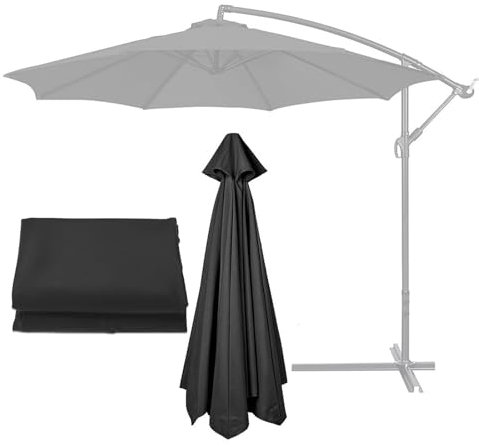 Auvent De Remplacement Rond De 200-350cm Pour Parasol, Rechange Toile De Parasol De Jardin, Dessus De Parapluie De Remplacement Pour 6 Bras/8 Bras, Housse De Rechange(Black,8 RIBS: 350CM/11.5FT)