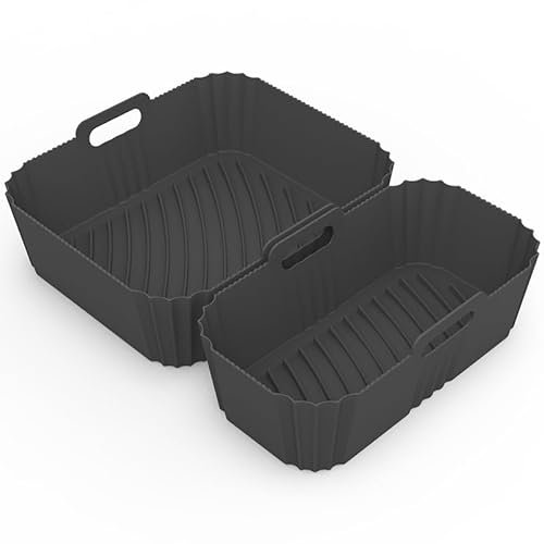 GIOVARA Silicone Air Fryer Liners for Ninja Foodi Air Fryer AF300UK, Black Rectangular Silicone Air Fryer Liners for Double Stack SL400UK Tower T17088 Dual Zone Air Fryer