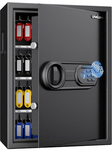 Uniclife 71 Position Fingerprint Key Box, Wall Mount Key Lock Box with Code and Lock, Fingerprint Key Cabinet with Anti-Theft Drop Slot & Keypad