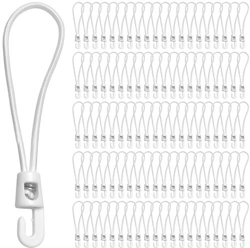 HEIYUET 100 Stück 25 cm Spanngummi mit Haken Weiß, Gummispanner mit Haken, Planenspanner mit Haken Kurz, Expander für Planen, Camping, Zelte