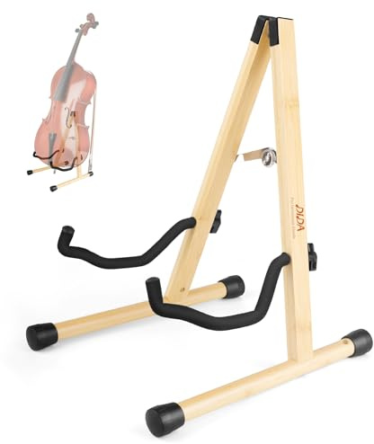 DIDA Celloständer mit Bogenhalter, Holz A-Form Bodenständer mit gepolstertem Schaumstoff, passend für 1/2, 3/4, 7/8, 4/4 volle Größe, Cellohalter für Zuhause und Studio Display (Bambus, Cello)