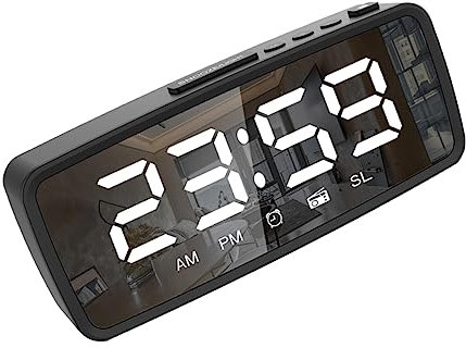 OHPHCALL 1 Juego Despertador LED Multifuncional con Espejo Reloj Digital Radio y Pantalla para Dormitorios y Uso Diario