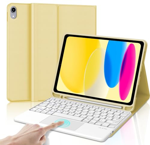 IVEOPPE Clavier iPad (A16) 11ème Génération 11 Pouces 2025/iPad 10ème Génération 10.9” 2022 avec Trackpad, Étui Clavier Touchpad AZERTY sans Fil Bluetooth pour iPad 10eme/11eme, Jaune