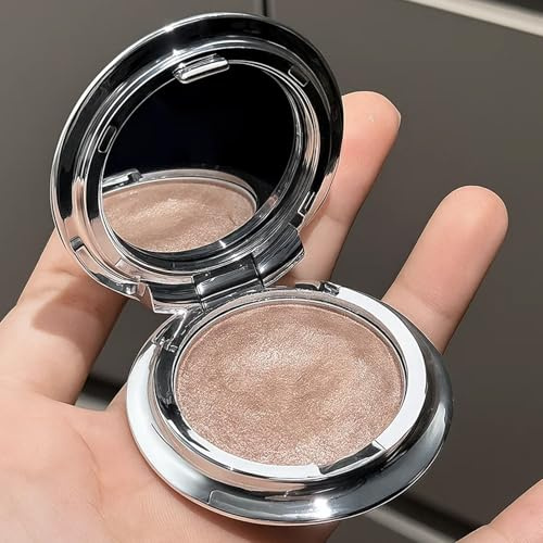 Highlighter Palette – Shimmer & Glitter Face Powder – Diamond Glow Highlight & Contour Radiant Pigmented Brightening for Face Eyeshadow Waterproof Compact with Mirror (Champagne Gold)