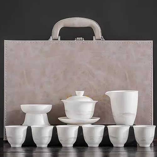 VGVSBG Service à thé Service à thé de l'après-midi Service à thé Service à thé Suet Jade Porcelaine Blanche Service à thé Kung Fu Service à thé Gaiwan de ménage Coffre
